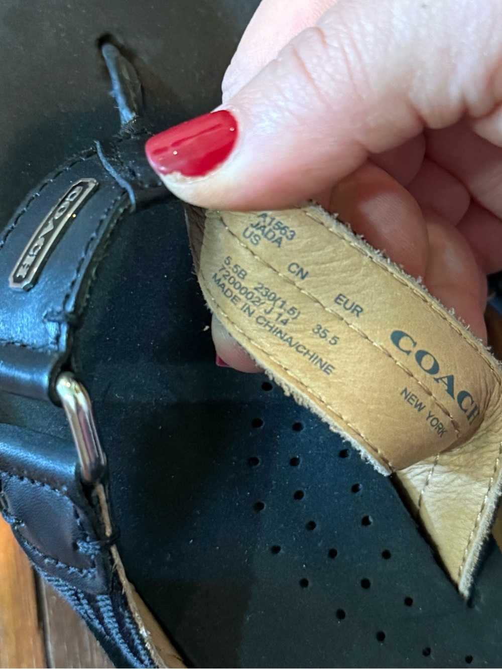 Coach Black Buckle Leather Flip Flop Sandals - Picture 4 of 5